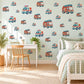 Fire Engine Wall Stickers, Rescue Vehicle Nursery Decor, Ambulance and Fire Truck Wall Decals, Red Teal Boys Room Peel and Stick Art