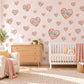 Heart Wall Stickers, Patchwork Quilt Heart Nursery Decor, Gingham Floral Heart Wall Decals, Pink Blue Sage Kids Room Peel and Stick Art