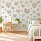 Heart Wall Stickers, Patchwork Quilt Heart Nursery Decor, Gingham Floral Heart Wall Decals, Pink Blue Sage Kids Room Peel and Stick Art