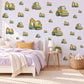 Digger Wall Stickers, Construction Vehicle Nursery Decor, Excavator and Road Roller Wall Decals, Yellow Boys Room Peel and Stick Wall Art
