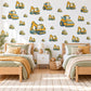 Digger Wall Stickers, Construction Vehicle Nursery Decor, Excavator and Road Roller Wall Decals, Yellow Boys Room Peel and Stick Wall Art
