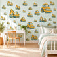 Digger Wall Stickers, Construction Vehicle Nursery Decor, Excavator and Road Roller Wall Decals, Yellow Boys Room Peel and Stick Wall Art