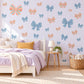 Bow Wall Stickers, Striped and Polka Dot Bow Nursery Decor, Candy Stripe Bows Wall Decals, Coral Blue Girls Room Peel and Stick Wall Art