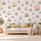Clover Flower Wall Stickers, Pink Clover Blossom Nursery Decor, Smiling Flower Wall Decals, Blush Sage Girls Room Peel and Stick Wall Art