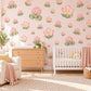 Clover Flower Wall Stickers, Pink Clover Blossom Nursery Decor, Smiling Flower Wall Decals, Blush Sage Girls Room Peel and Stick Wall Art