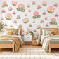 Clover Flower Wall Stickers, Pink Clover Blossom Nursery Decor, Smiling Flower Wall Decals, Blush Sage Girls Room Peel and Stick Wall Art
