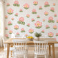 Clover Flower Wall Stickers, Pink Clover Blossom Nursery Decor, Smiling Flower Wall Decals, Blush Sage Girls Room Peel and Stick Wall Art