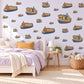 Canal Boat Wall Stickers, Narrowboat Nursery Decor, Little Barge Boats Wall Decals, Navy Mustard Red Kids Room Peel and Stick Wall Art