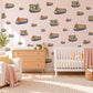 Canal Boat Wall Stickers, Narrowboat Nursery Decor, Little Barge Boats Wall Decals, Navy Mustard Red Kids Room Peel and Stick Wall Art