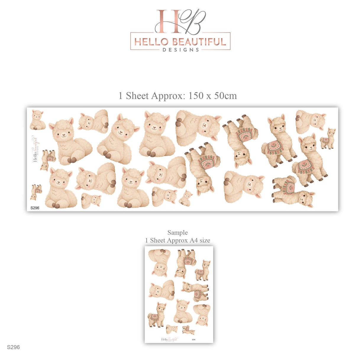 Alpaca Wall Stickers, Cute Llama Nursery Decor, Fluffy Baby Alpaca Wall Decals, Cream Beige Neutral Kids Room Peel and Stick Wall Art