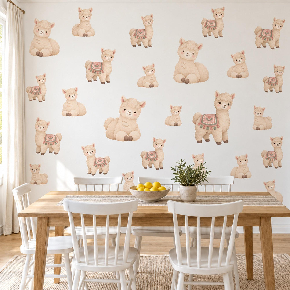 Alpaca Wall Stickers, Cute Llama Nursery Decor, Fluffy Baby Alpaca Wall Decals, Cream Beige Neutral Kids Room Peel and Stick Wall Art