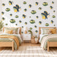 Firefly Wall Stickers, Cute Bug Nursery Decor, Fireflies and Caterpillars Wall Decals, Navy Yellow Green Kids Room Peel and Stick Wall Art