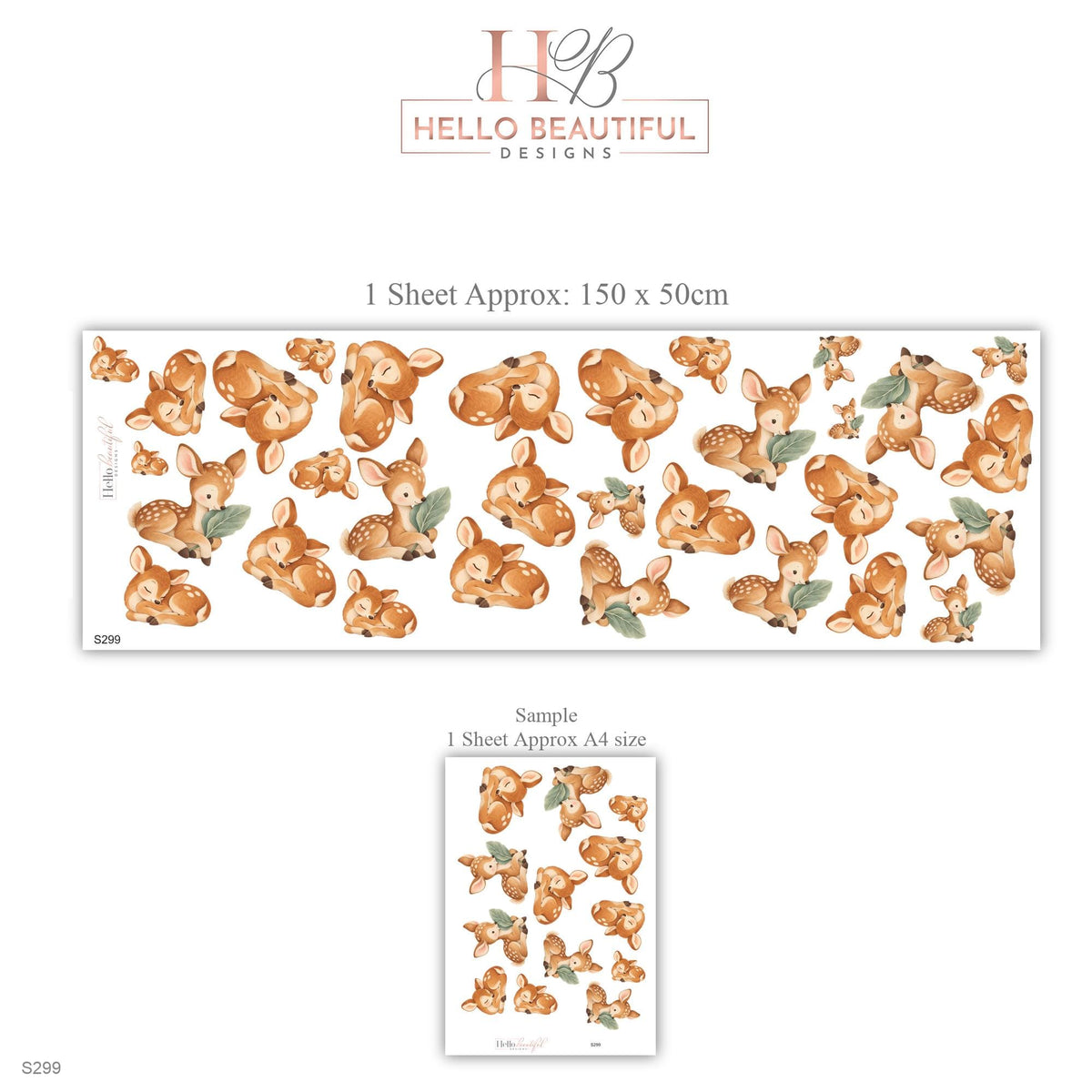 Deer Wall Stickers, Baby Fawn Woodland Nursery Decor, Sleeping Deer Wall Decals, Caramel Sage Neutral Kids Room Peel and Stick Wall Art