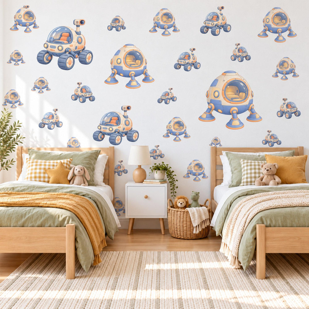 Space Rover Wall Stickers, Moon Lander Nursery Decor, Lunar Space Vehicle Wall Decals, Periwinkle Peach Kids Room Peel and Stick Wall Art