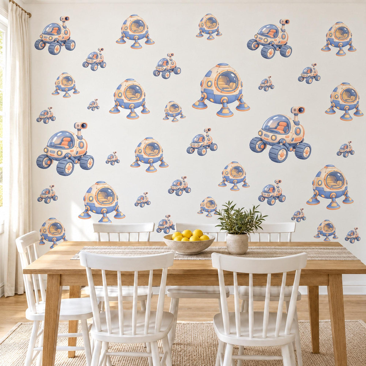 Space Rover Wall Stickers, Moon Lander Nursery Decor, Lunar Space Vehicle Wall Decals, Periwinkle Peach Kids Room Peel and Stick Wall Art