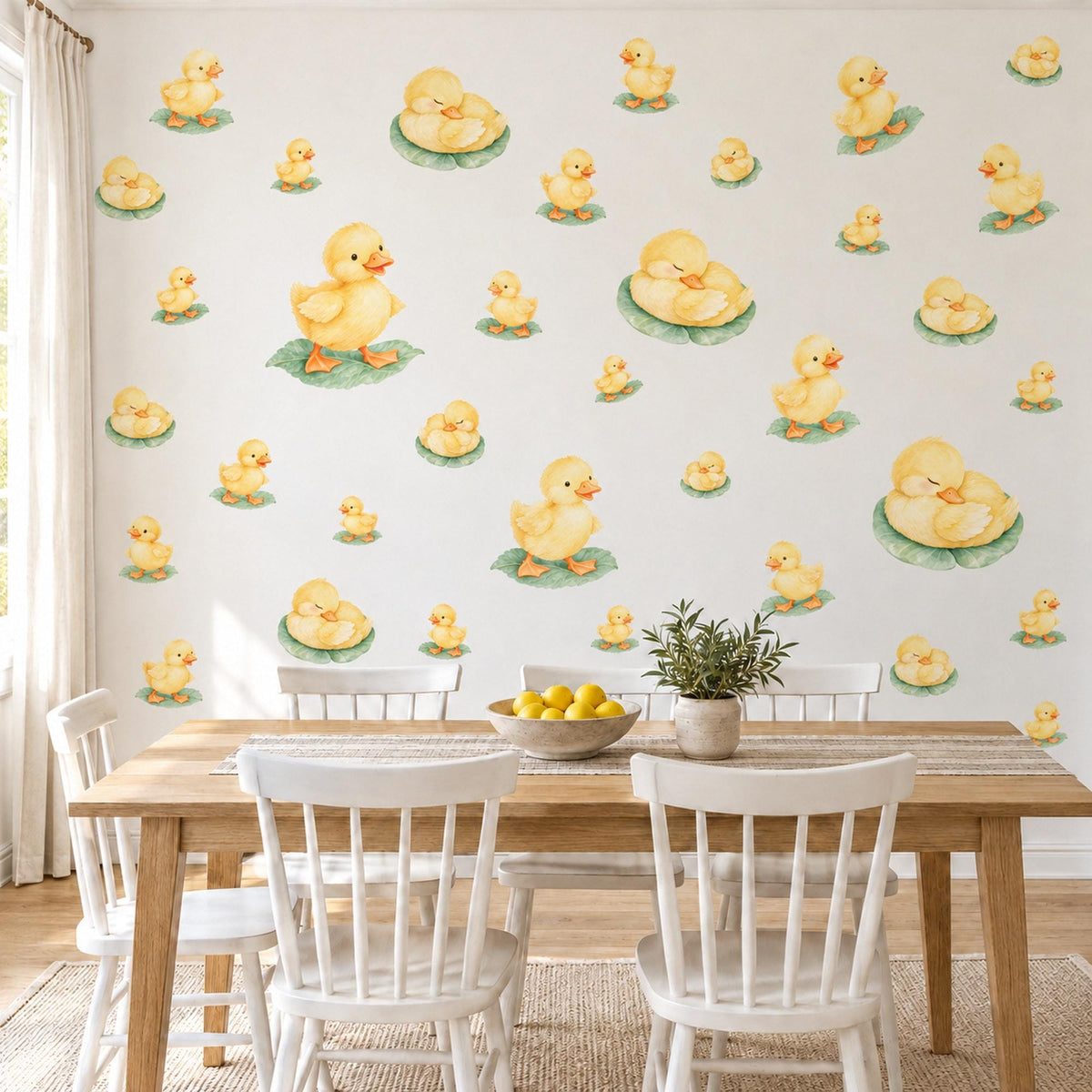 Duckling Wall Stickers, Baby Duck Nursery Decor, Ducks on Lily Pads Wall Decals, Yellow Green Gender Neutral Kids Peel and Stick Wall Art