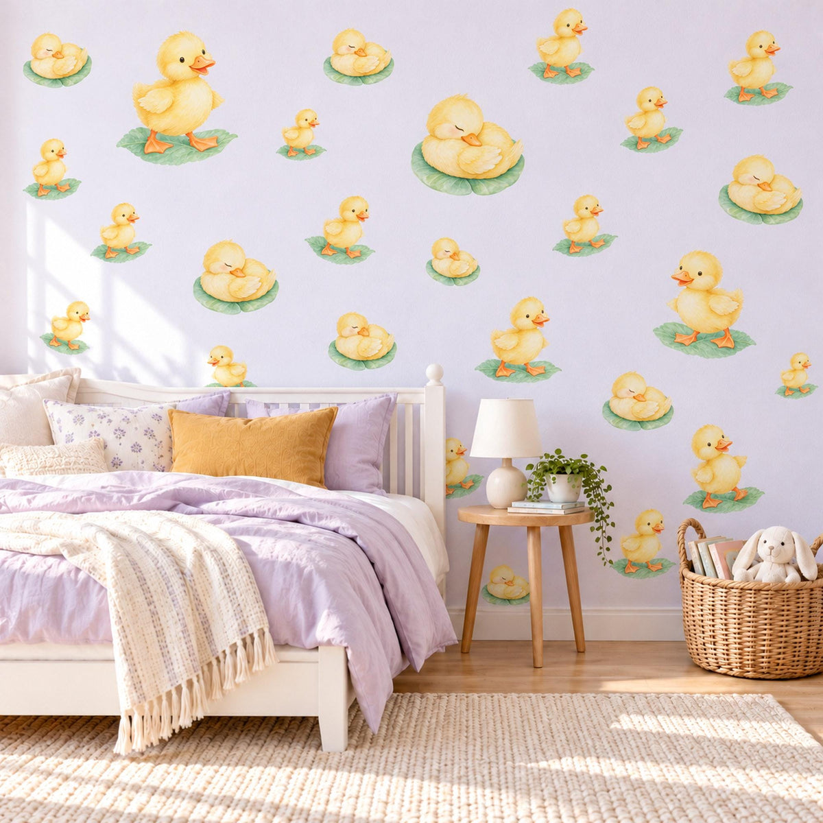 Duckling Wall Stickers, Baby Duck Nursery Decor, Ducks on Lily Pads Wall Decals, Yellow Green Gender Neutral Kids Peel and Stick Wall Art