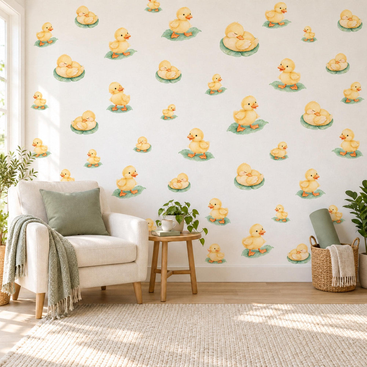 Duckling Wall Stickers, Baby Duck Nursery Decor, Ducks on Lily Pads Wall Decals, Yellow Green Gender Neutral Kids Peel and Stick Wall Art