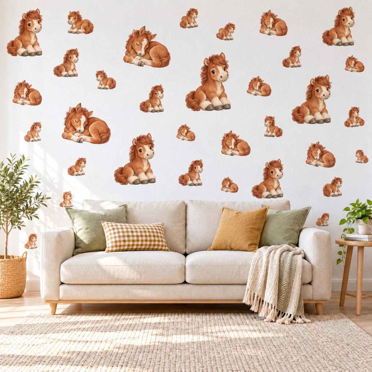 Pony Wall Stickers, Baby Horse Nursery Decor, Cute Chestnut Pony Wall Decals, Brown Neutral Farm Kids Room Peel and Stick Wall Art