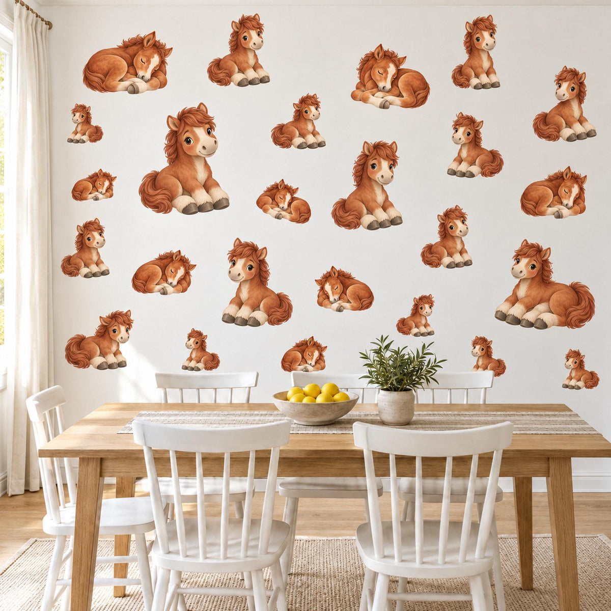 Pony Wall Stickers, Baby Horse Nursery Decor, Cute Chestnut Pony Wall Decals, Brown Neutral Farm Kids Room Peel and Stick Wall Art