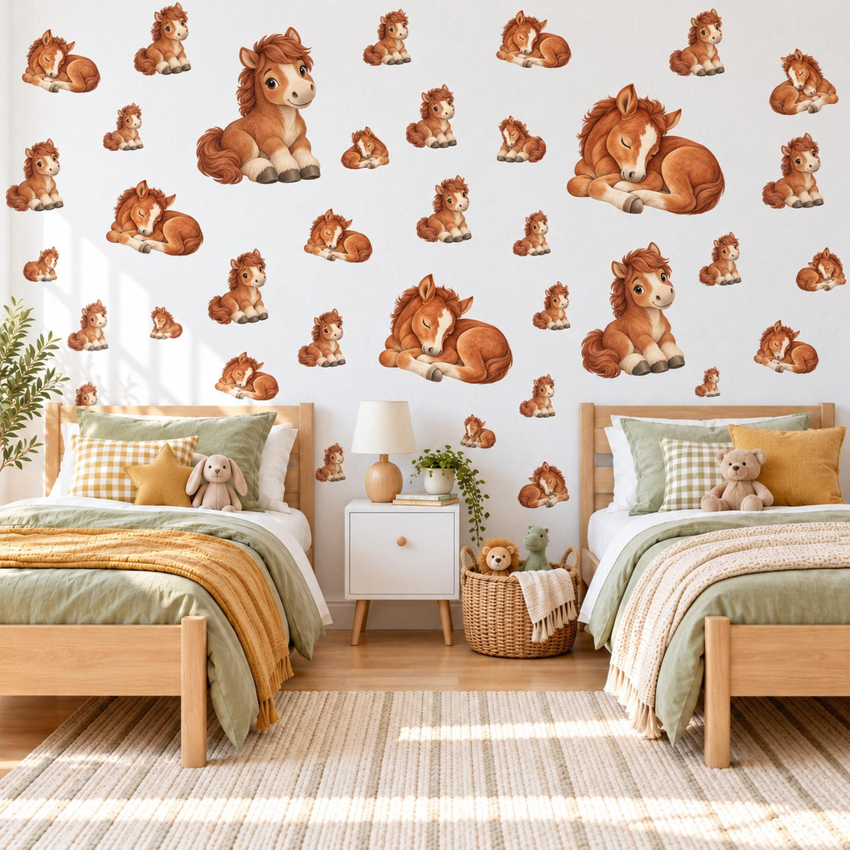 Pony Wall Stickers, Baby Horse Nursery Decor, Cute Chestnut Pony Wall Decals, Brown Neutral Farm Kids Room Peel and Stick Wall Art