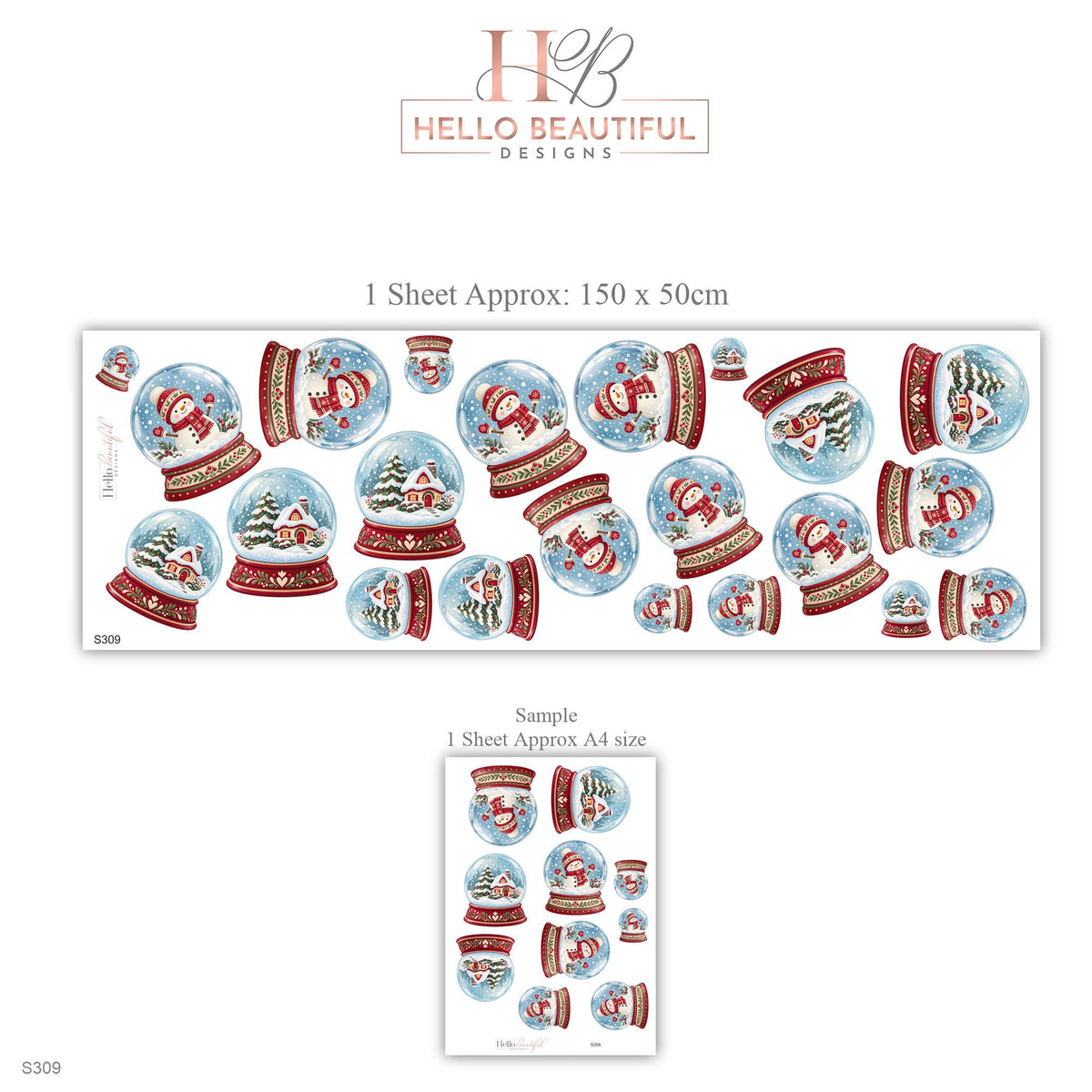 Christmas Wall Stickers, Snow Globe Nursery Decor, Snowman and Cottage Snow Globe Wall Decals, Red Blue Festive Kids Peel and Stick Wall Art
