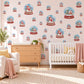 Christmas Wall Stickers, Snow Globe Nursery Decor, Snowman and Cottage Snow Globe Wall Decals, Red Blue Festive Kids Peel and Stick Wall Art
