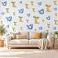 Garden Wall Stickers, Watering Can and Wellies Nursery Decor, Daisy Watering Can Wall Decals, Blue Yellow Kids Room Peel and Stick Wall Art