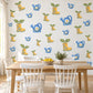 Garden Wall Stickers, Watering Can and Wellies Nursery Decor, Daisy Watering Can Wall Decals, Blue Yellow Kids Room Peel and Stick Wall Art