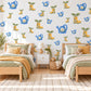 Garden Wall Stickers, Watering Can and Wellies Nursery Decor, Daisy Watering Can Wall Decals, Blue Yellow Kids Room Peel and Stick Wall Art