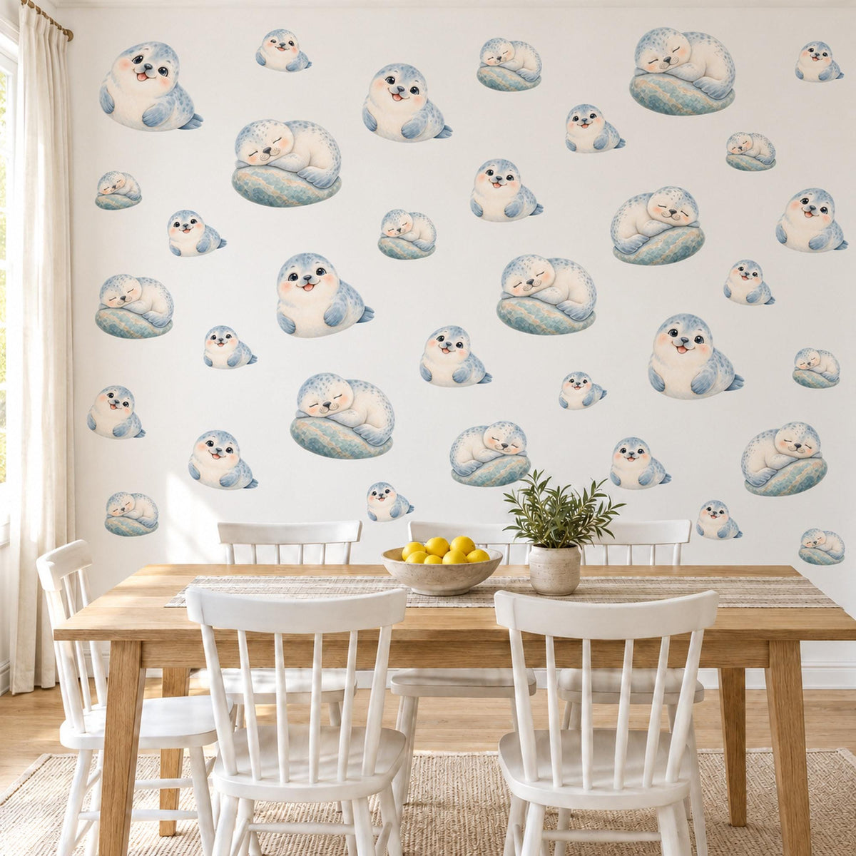 Seal Wall Stickers, Baby Seal Pup Nursery Decor, Cute Arctic Seal Wall Decals, Grey Blue Neutral Kids Room Peel and Stick Wall Art