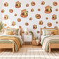 Red Panda Wall Stickers, Cute Red Panda Nursery Decor, Sleepy Red Pandas with Pears Wall Decals, Rust Green Kids Room Peel and Stick Art