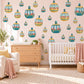 Cable Car Wall Stickers, Retro Gondola Nursery Decor, Mountain Cable Car Wall Decals, Teal Mustard Kids Room Peel and Stick Wall Art
