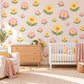 Primrose Wall Stickers, Spring Flower Nursery Decor, Pink Yellow Primrose Wall Decals, Floral Girls Kids Room Peel and Stick Wall Art