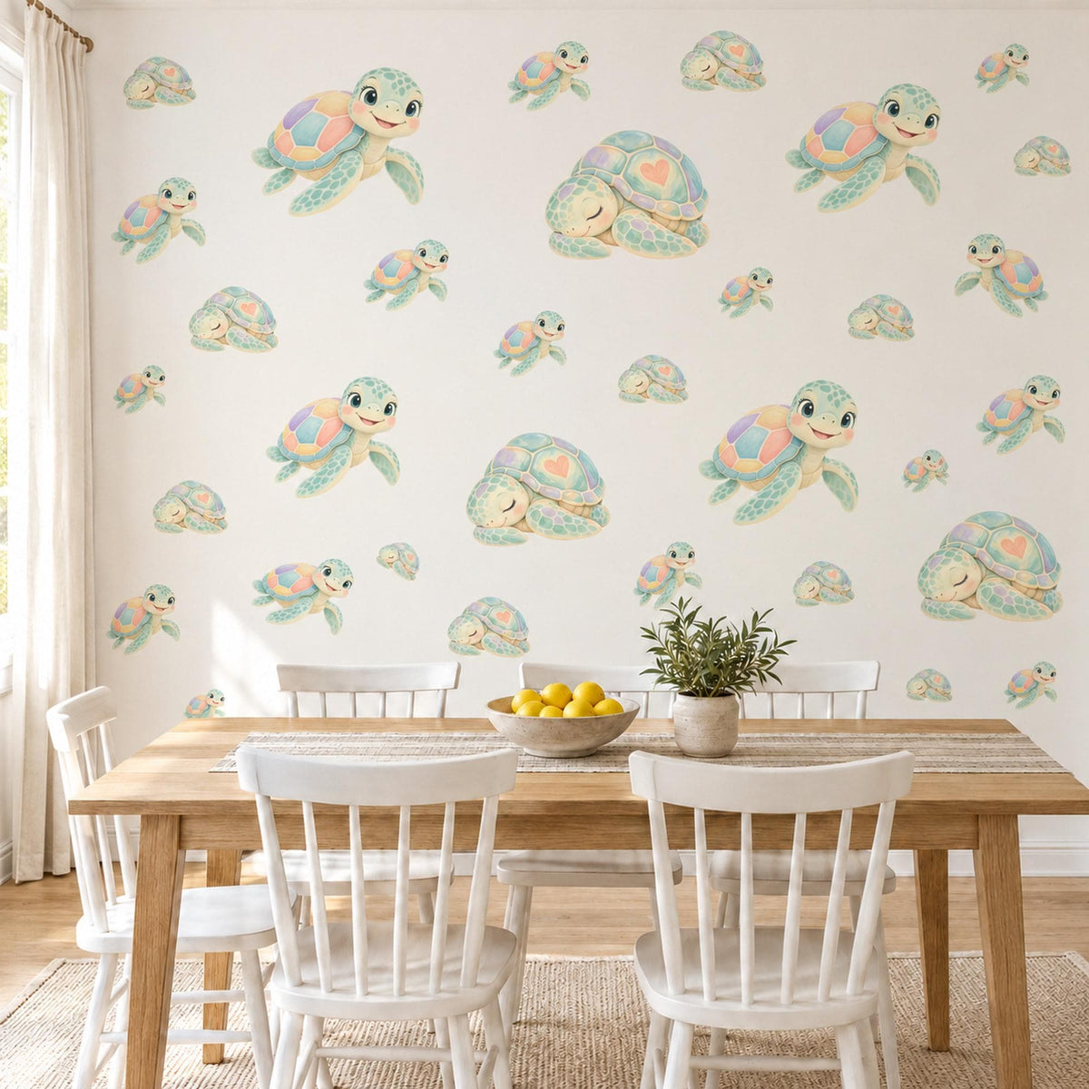 Sea Turtle Wall Stickers, Rainbow Turtle Nursery Decor, Cute Ocean Turtle Wall Decals, Pastel Mint Kids Room Peel and Stick Wall Art