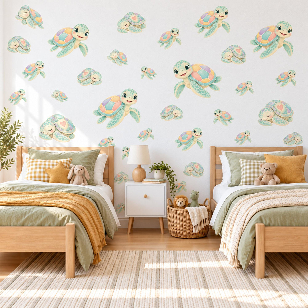 Sea Turtle Wall Stickers, Rainbow Turtle Nursery Decor, Cute Ocean Turtle Wall Decals, Pastel Mint Kids Room Peel and Stick Wall Art