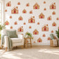 Gingerbread House Wall Stickers, Christmas Nursery Decor, Gingerbread Cottage Wall Decals, Red Brown Festive Kids Peel and Stick Wall Art