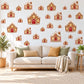 Gingerbread House Wall Stickers, Christmas Nursery Decor, Gingerbread Cottage Wall Decals, Red Brown Festive Kids Peel and Stick Wall Art