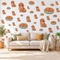 Dachshund Wall Stickers, Sausage Dog Nursery Decor, Puppy and Daisy Wall Decals, Caramel Sage Pink Kids Room Peel and Stick Wall Art