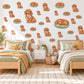 Dachshund Wall Stickers, Sausage Dog Nursery Decor, Puppy and Daisy Wall Decals, Caramel Sage Pink Kids Room Peel and Stick Wall Art