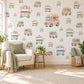 Ice Cream Wall Stickers, Ice Cream Cart and Van Nursery Decor, Retro Ice Cream Truck Wall Decals, Peach Teal Kids Room Peel and Stick Art