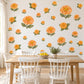 Marigold Wall Stickers, Orange Flower Nursery Decor, Marigold and Zinnia Wall Decals, Warm Orange Green Floral Kids Room Peel and Stick Art