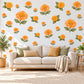 Marigold Wall Stickers, Orange Flower Nursery Decor, Marigold and Zinnia Wall Decals, Warm Orange Green Floral Kids Room Peel and Stick Art