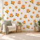 Marigold Wall Stickers, Orange Flower Nursery Decor, Marigold and Zinnia Wall Decals, Warm Orange Green Floral Kids Room Peel and Stick Art