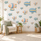 Airship Wall Stickers, Vintage Blimp Nursery Decor, Striped Zeppelin Wall Decals, Peach Blue Travel Kids Room Peel and Stick Wall Art