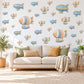 Airship Wall Stickers, Vintage Blimp Nursery Decor, Striped Zeppelin Wall Decals, Peach Blue Travel Kids Room Peel and Stick Wall Art