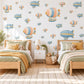 Airship Wall Stickers, Vintage Blimp Nursery Decor, Striped Zeppelin Wall Decals, Peach Blue Travel Kids Room Peel and Stick Wall Art