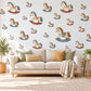 Rocking Horse Wall Stickers, Vintage Toy Nursery Decor, Folk Art Rocking Horse Wall Decals, Blue Red Cream Kids Room Peel and Stick Art