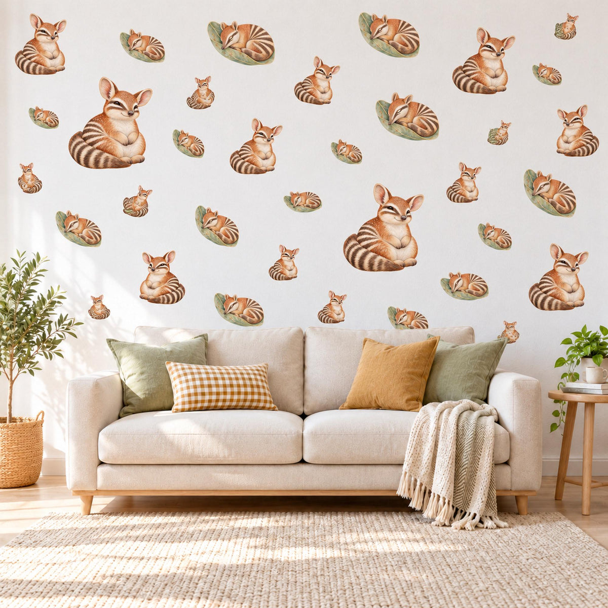 Numbat Wall Stickers, Australian Animal Nursery Decor, Cute Striped Numbat Wall Decals, Rust Green Neutral Kids Room Peel and Stick Art