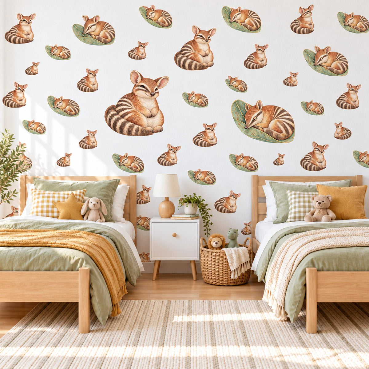 Numbat Wall Stickers, Australian Animal Nursery Decor, Cute Striped Numbat Wall Decals, Rust Green Neutral Kids Room Peel and Stick Art
